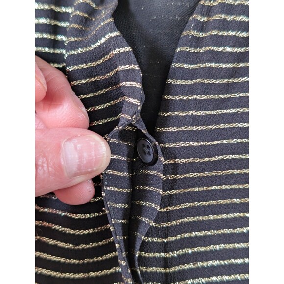 Lafayette 148 Silk Blouse Womens M Black Gold Stripe Sleeveless Bow Luxury - Picture 4 of 11